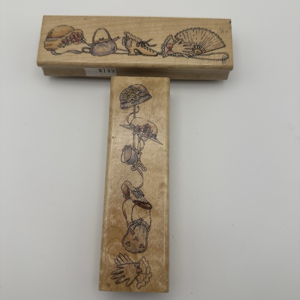 Sonlight 1467-F 1358-F Victorian Hats Purse Shoes Gloves Wood Rubber Stamp Lot 2